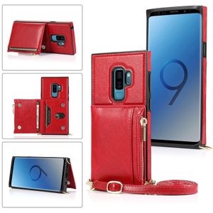 Voor Samsung Galaxy S9 Plus Square Zipper Wallet Bag TPU+PU Back Cover Case met Holder & Card Slots & Wallet & Cross-body Strap(Red)