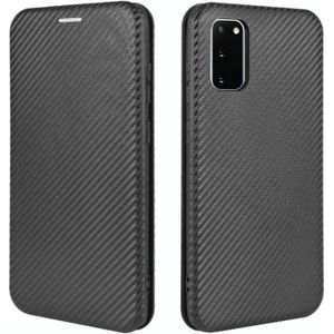 Voor Samsung Galaxy S20 FE 5G / 4G & S20 Lite Carbon Fiber Texture Magnetic Horizontal Flip TPU + PC + PU Leather Case met Kaartslot & Lanyard(Zwart)
