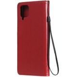 Voor Samsung Galaxy A12 Tree & Cat Patroon Geperst Afdrukken Horizontale Flip PU Lederen Case met Houder & Kaart Slots & Portemonnee > Lanyard (Rood)