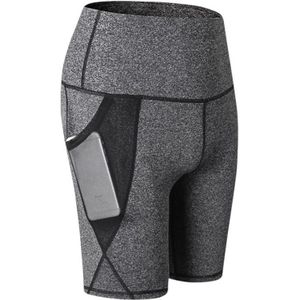 High Waist Mesh Sport Tight Elastic Quick Drying Fitness Shorts With Pocket (Color:Flower Grey Size:L)