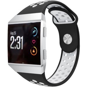 Voor Fitbit Ionische ademende tweekleurige siliconen horlogeband (zwart wit)
