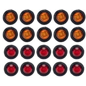 A5014 20 in 1 Rood + Amber Light Truck Trailer LED Round Side Marker Lamp