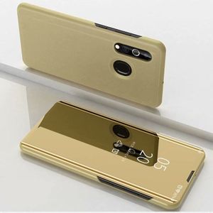 Voor Galaxy A10s plated spiegel links en rechts Flip cover met stand mobiele telefoon holster (goud)