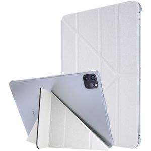 Voor iPad Pro 12.9 (2020) Silk Texture Horizontal Deformation Flip Leather Case with Three-folding Holder(White)