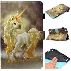 Voor Kindle Fire 7 2015 Painted Horizontale Platte Lederen Kast met Kaartslot & Houder & Wallet(Unicorn)