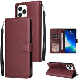 Multifunctionele horizontale flip lederen tas  met drie kaartsleuf & houder & fotolijst & lanyard voor iphone 13 pro max (rode wijn)