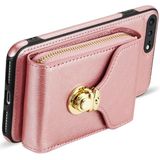 Voor iPhone 8 Plus / 7 Plus Rits Hardware Kaart Portemonnee Telefoonhoes (Rose Goud)