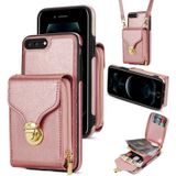 Voor iPhone 8 Plus / 7 Plus Rits Hardware Kaart Portemonnee Telefoonhoes (Rose Goud)