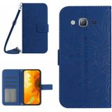 Voor Samsung Galaxy J2 Prime Skin Feel Sun Flower Pattern Flip Leather Phone Case met Lanyard (Donkerblauw)