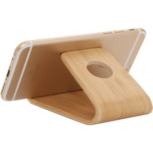 JS01 Houten desktop telefoonhouder Universal Curved Wood Support Frame voor tablettelefoons (bamboe)