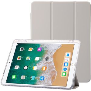 Helder acryl 3-voudige lederen tablethoes voor iPad 10.2 2019 / 10.2 2020 / 10.2 2021 / Pro 10.5 2017 / Air 10.5 2019