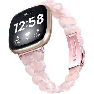 Voor Fitbit Versa 4 / Sense 2 Universal Rhombus Resin horlogeband (roze bloem)