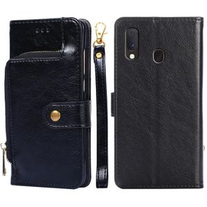 Voor Samsung Galaxy A20E Zipper Tas PU + TPU Horizontale Flip Lederen Case met Houder & Card Slot & Portemonnee & Lanyard (Zwart)
