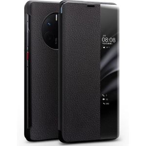 Voor Huawei Mate 50 Pro QIALINO Lederen Zijruit View Smart Phone Case (Zwart)