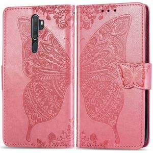 Voor OPPO A5 (2020)/A9 (2020) Butterfly Love Flower relif horizontale Flip lederen draagtas met beugel Lanyard Card slot portemonnee (roze)