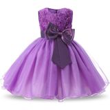 Paarse meisjes mouwloos Rose Flower patroon Bow-knoop Lace Dress Toon jurk  Kid grootte: 130cm