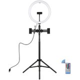 PULUZ 11 8 inch 30cm RGBW Light + 1.65m Mount + Dual Phone Brackets Curved Surface RGBW Dimable LED Ring Vlogging Light Live Broadcast Kits with Cold Shoe Tripod Adapter & Phone Clamp & Remote Control(Black)