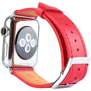 Kakapi voor Apple Watch 38mm metalen gesp koeienhuid lederen horlogeband met Connector(Red)