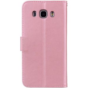 Voor Galaxy J5 (2016) / J510 rozen bloemen patroon Flip leerhoes gedrukt met houder & kaartsleuven & portemonnee (Rose goud)