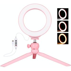 PULUZ 6 2 inch 16cm Licht + Desktop Statief Mount USB 3 Modi Dimable LED Ring Vlogging Selfie Fotografie Video Lights met koude schoen statief balkop (roze)