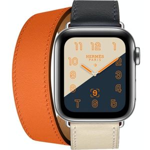 Twee kleur dubbele lus lederen polsband horlogebandje voor Apple horloge serie 3 & 2 & 1 38 mm  kleur: helder blauw + roze wit + oranje