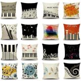 2 Stks Piano Note Digital Printed Linnen Kussensloop Without Pillow Core  Grootte: 45x45cm