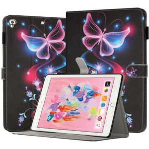 Voor iPad Air / Air 2 / 9.7 2017 / 2018 Geschilderd lederen Smart Tablet Case (fluorescerende vlinders)