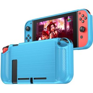 Voor Nintendo Switch Geborsteld textuur Carbon Fiber TPU Case(Blauw)