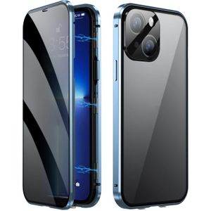 Voor iPhone 13 Dual-Lock Anti-gluren Glas 360 Full Body Frosted Magnetische Telefoon Case (Sierra Blue)