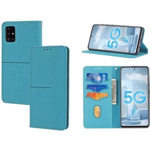 Voor Samsung Galaxy A51 Geweven textuur Stiksels Magnetische Horizontale Flip PU Lederen Case met Houder & Card Slots & Wallet & Lanyard (Blauw)