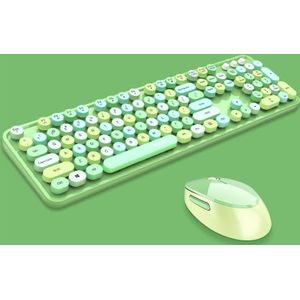MOFII zoete draadloze toetsenbord en muis set meisjes punk toetsenbord kantoor set  kleur: groene gemengde versie