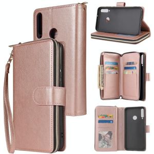 Voor Huawei P40 Lite E Zipper Wallet Bag Horizontale Flip PU Lederen koffer met Holder & 9 Card Slots & Wallet & Lanyard & Photo Frame (Rose Gold)