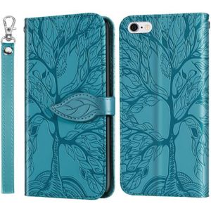 Life of Tree Embossing Patroon Horizontaal Flip Lederen Case met Houder & Card Slot & Wallet & Photo Frame & Lanyard Voor iPhone 6 Plus & 6s Plus(Lake Blue)