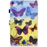 Voor Galaxy Tab S6 Lite Naaideraden horizontaal beschilderde platte leren behuizing met Pen Cover & Anti Skid Strip & Card Slot & Holder(Kleurrijke Butterfly)