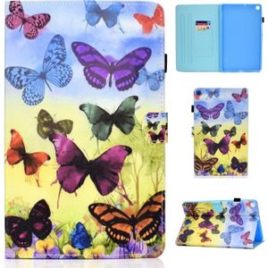 Voor Galaxy Tab S6 Lite Naaideraden horizontaal beschilderde platte leren behuizing met Pen Cover & Anti Skid Strip & Card Slot & Holder(Kleurrijke Butterfly)