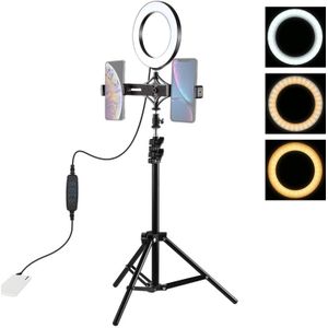 PULUZ 1.1 m statief mount + live uitzending dubbele telefoon beugel + 6 2 inch LED ring Vloggen Video Light kits