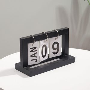 Houten Flipping Calendar Simple Home Desktop Kleine Ornamenten Studiebalie Kalender (Zwart)