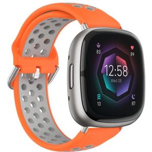 Voor Fitbit Sense 2 tweekleurige geperforeerde ademende siliconen horlogeband (oranje + grijs)
