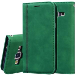 Voor Samsung Galaxy J3 (2016) Frosted Business Magnetic Horizontal Flip PU Leather Case met Holder & Card Slot & Lanyard(Groen)