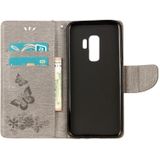 Voor Galaxy S9 PLUS Vintage relif bloemen vlinder patroon horizontale Flip lederen draagtas met kaartslot & houder & portemonnee & Lanyard(Grey)