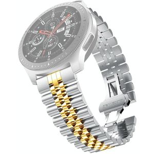 22mm Voor Samsung Galaxy Watch 3 45mm Vijf kralen Stalen Vervangende Band Watchband (ZilverGoud)