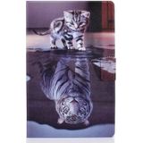 Voor Samsung Galaxy Tab A7 (2020) T500 Colored Drawing Pattern Voltage Horizontal Flip Black TPU + PU Leather Case met Holder & Card Slots & Anti-skid Strip & Sleep / Wake-up Function(Cat and Tiger)