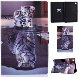 Voor Samsung Galaxy Tab A7 (2020) T500 Colored Drawing Pattern Voltage Horizontal Flip Black TPU + PU Leather Case met Holder & Card Slots & Anti-skid Strip & Sleep / Wake-up Function(Cat and Tiger)