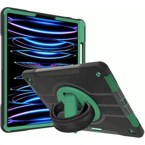 360-graden roterende houder tablethoes met polsband voor iPad Pro 12.9 2021/2020 (zwart + groen)