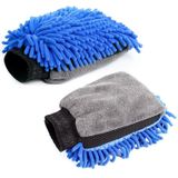 2 stks Auto Chenille Coral Fleece Auto Wassen Dubbelzijdig Dikke Handschoenen (Blauw)
