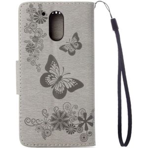 Voor Motorola Moto G (gen 4) Plus ingedrukt bloemen vlinder patroon lederen draagtas met houder & Card Slots & Wallet(Grey)