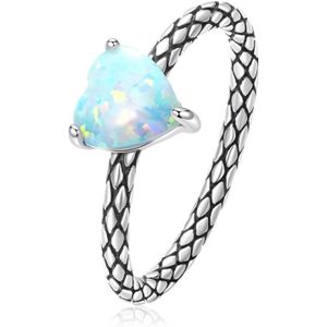 S925 Sterling Silver Heart Opal Snake Pattern Women Ring  Size:7