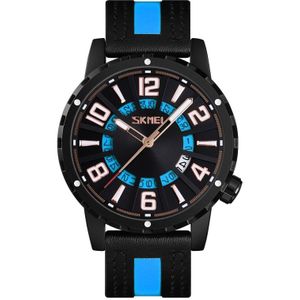 Skmei 9202 Watch Men Business Leisure Sportkalender Real Leather Strap Watch (Blauw)
