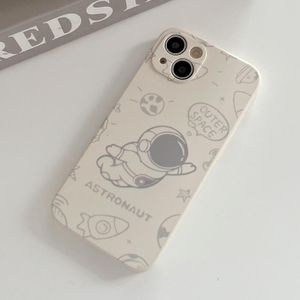 Voor iPhone 14 Plus Astronaut patroon siliconen telefoonhoes met rechte rand (Flying Astronaut-White)