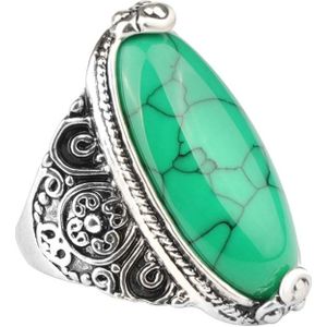 Mode Vintage ovale Turquoise Flower Ring vrouwen antieke zilveren sieraden  ring maat: 7 (groen)